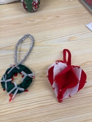 Christmas decorations made for the workshop by Caroline